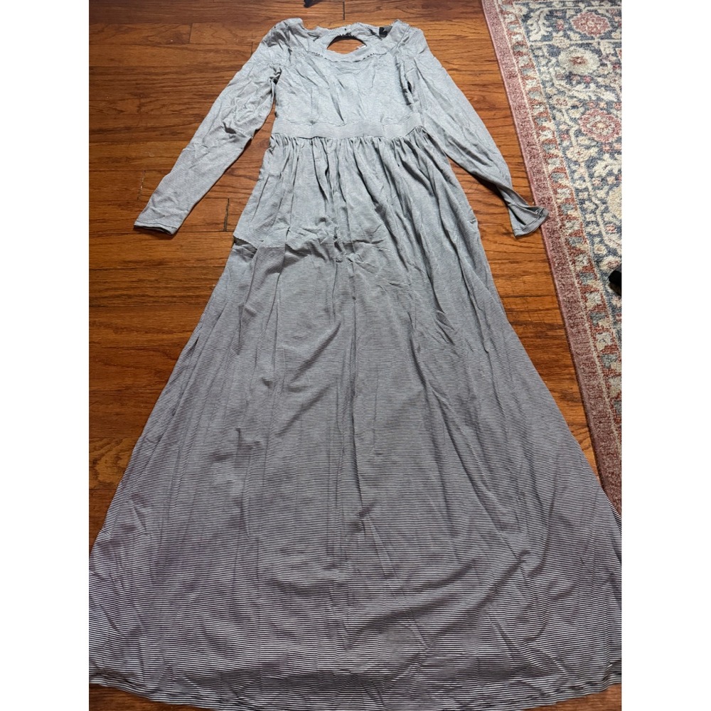 Anthropologie Black White Striped Long Sleeve Keyhole Back Maxi Dress XS NWT